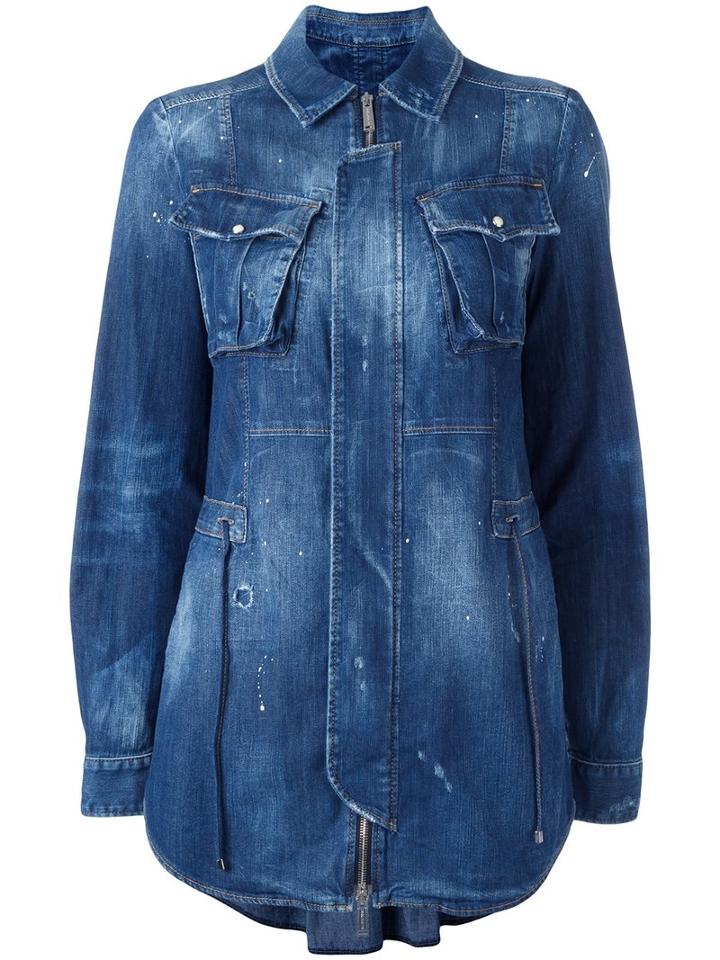 Dsquared2 - Distressed Denim Shirt - Women - Cotton/spandex/elastane - 44, Women's, Blue, Cotton/spandex/elastane