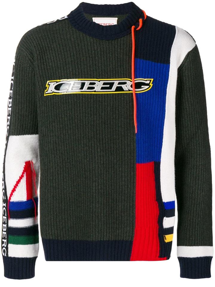 Iceberg Logo Colour-block Sweater - Green