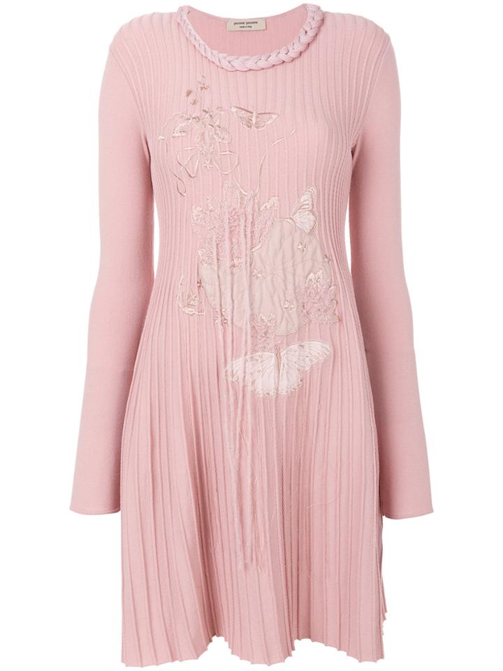 Piccione. Piccione Ribbed Butterfly Embroidered Dress - Pink & Purple