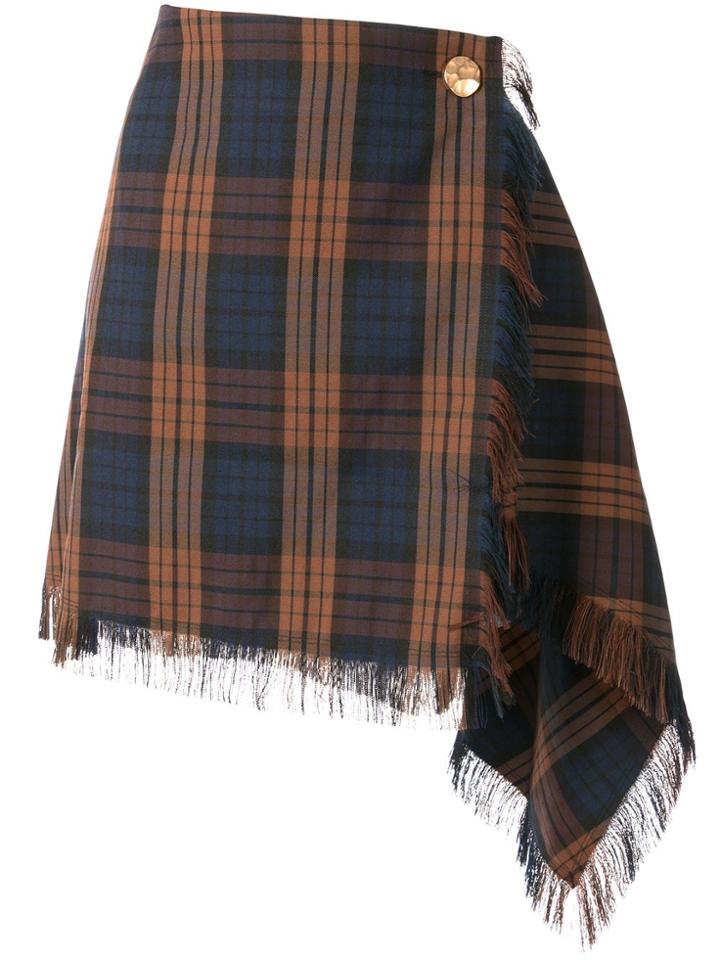 Portspure Checked Asymmetric Skirt - Brown