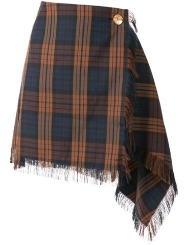 Portspure Checked Asymmetric Skirt - Brown