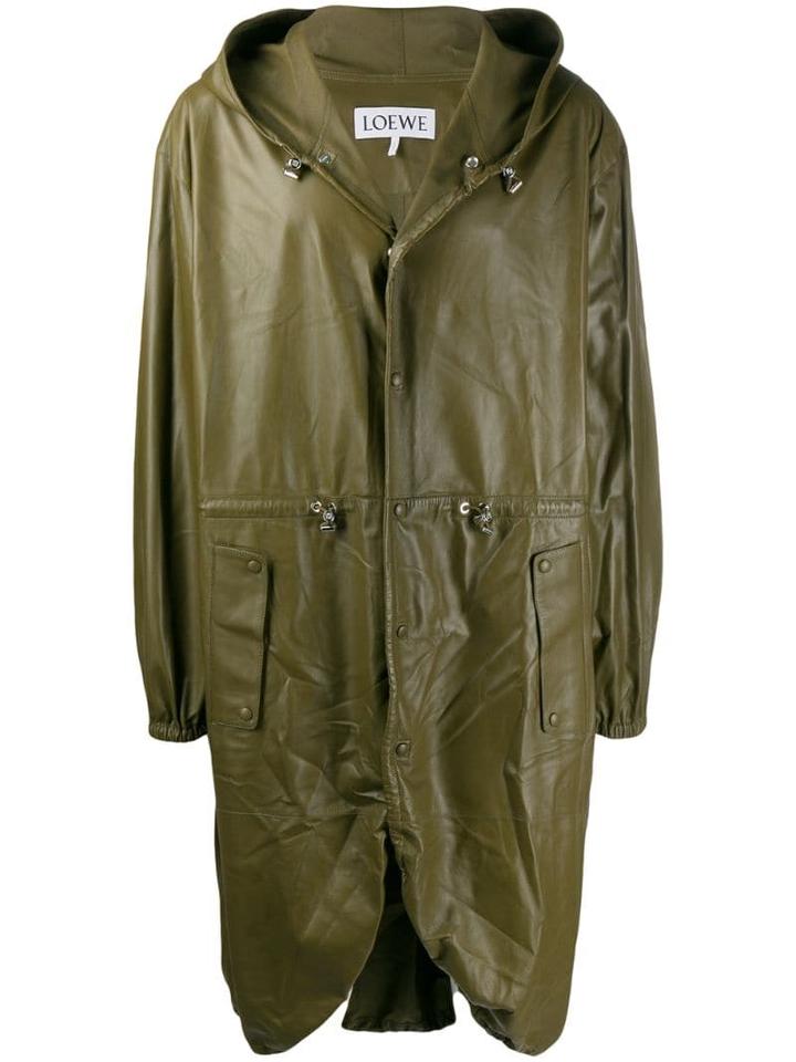 Loewe Long Leather Parka - Green