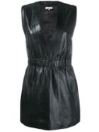 Ganni V-neck Mini Dress, Women's, Size: 38, Black, Lamb Skin/polyester