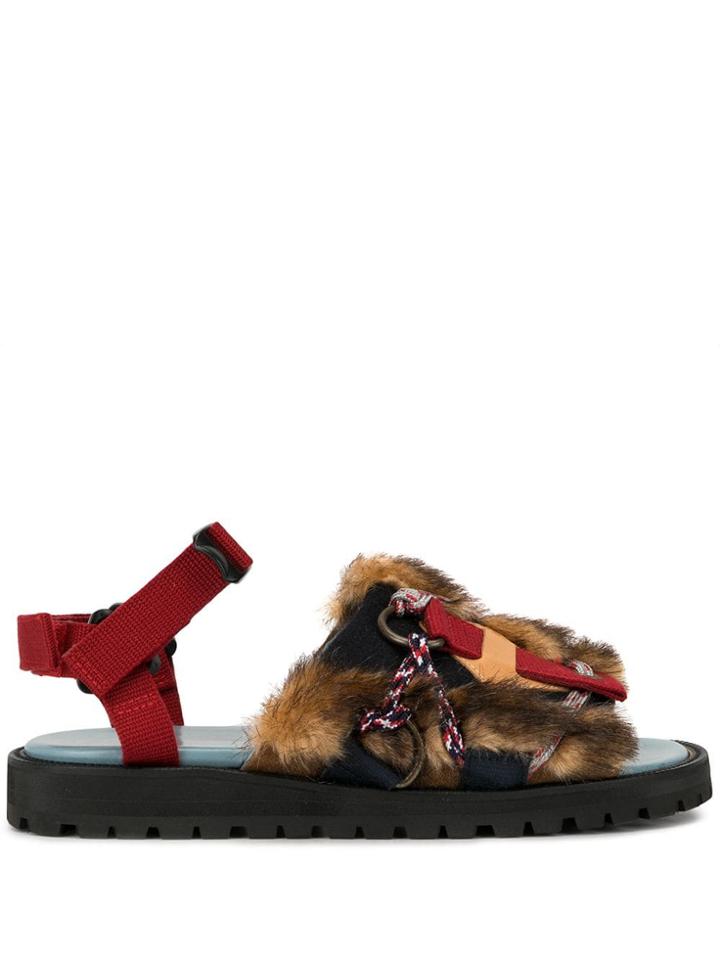 Kolor Textured Furry Sandals - Brown