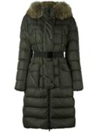 Moncler 'khloe' Padded Coat, Women's, Size: 4, Green, Feather Down/polyamide/racoon Fur