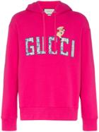 Gucci Logo And Flower Embellished Cotton Hoodie - Pink & Purple