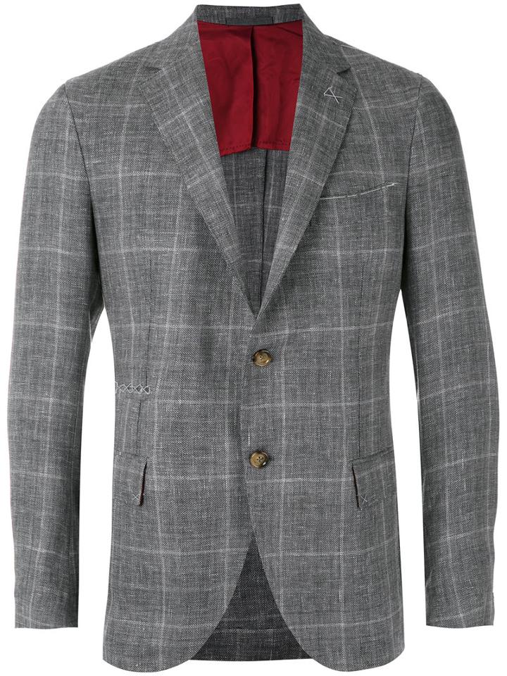 Eleventy - Checked Blazer - Men - Linen/flax/wool/silk/cupro - 50, Grey, Linen/flax/wool/silk/cupro