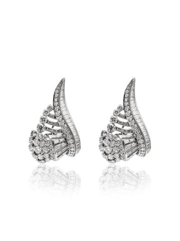 Mindi Mond Metallic Diamond Embellished Wing Platinum Earrings