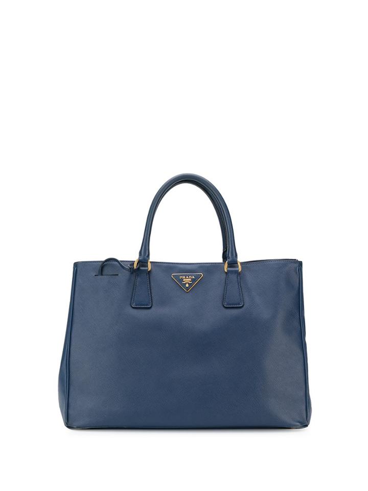 Prada Vintage 2000's Saffiano Leather Logo Tote - Blue