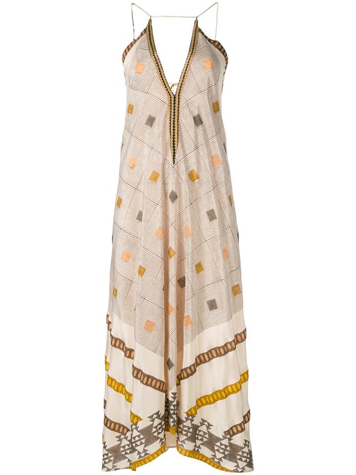 Volantis G.v. Majil - Printed V-neck Dress - Women - Silk - One Size, Nude/neutrals, Silk