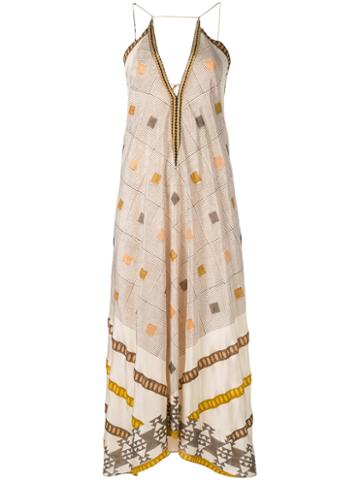 Volantis G.v. Majil - Printed V-neck Dress - Women - Silk - One Size, Nude/neutrals, Silk