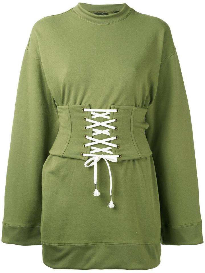 Fenty X Puma - Corset Waist Sweatshirt - Women - Cotton/polyester/spandex/elastane - S, Green, Cotton/polyester/spandex/elastane