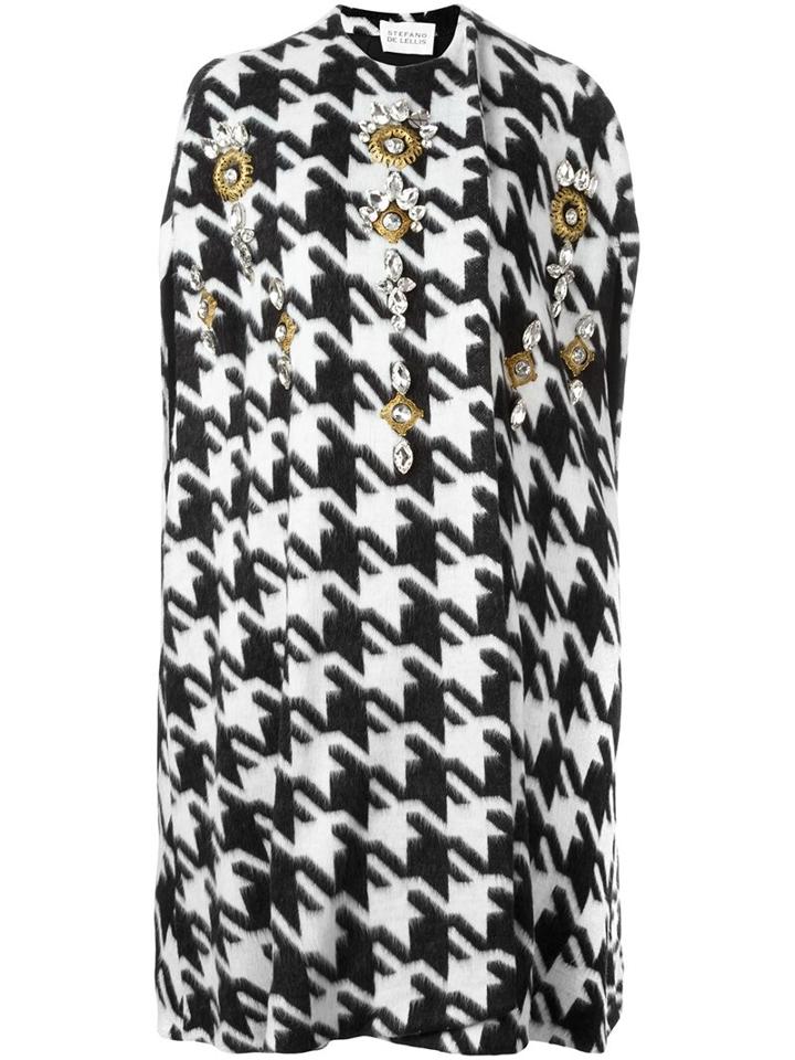 Stefano De Lellis Embellished Houndstooth Cape, Women's, Size: 40, Black, Acrylic/wool/glass