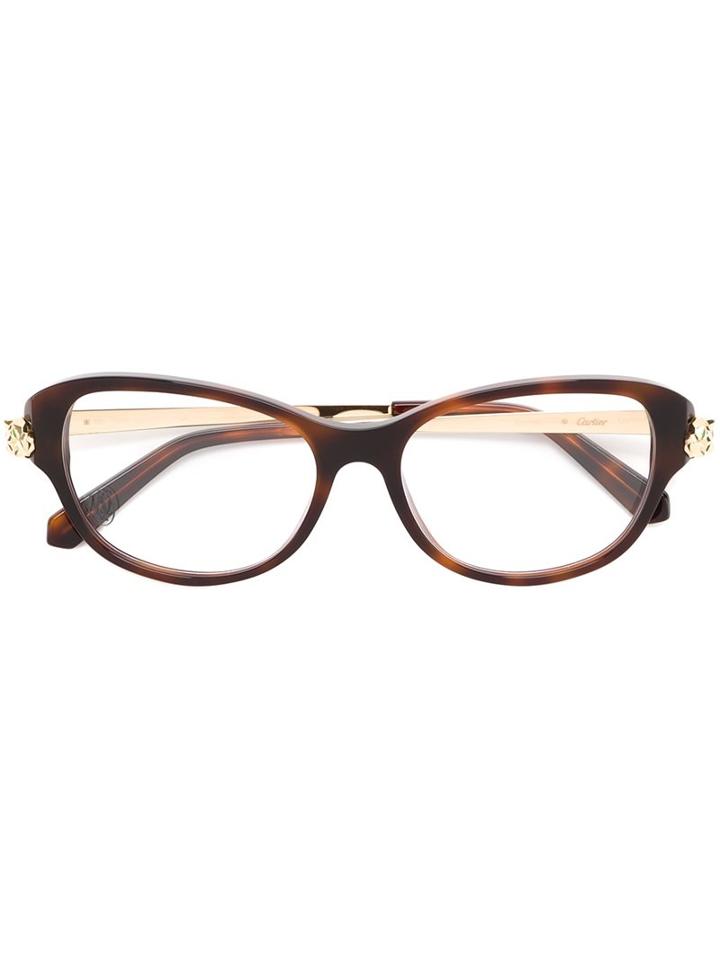 Cartier 'panthère' Glasses, Brown, Acetate/metal (other)/14kt Gold/enamel