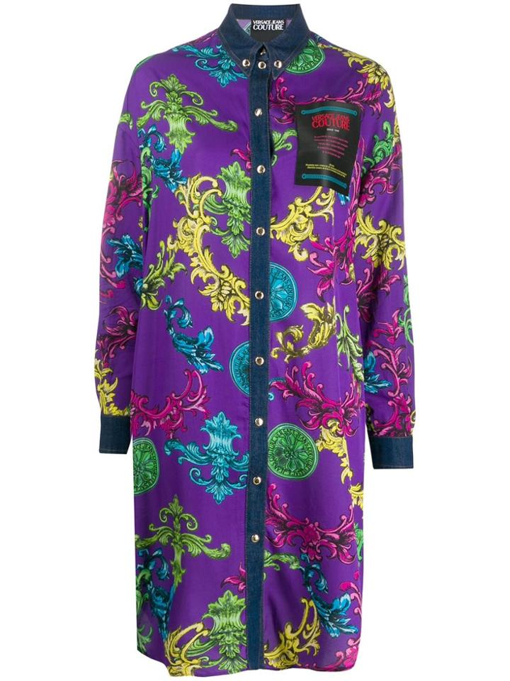 Versace Jeans Couture Baroque Print Longline Shirt - Purple