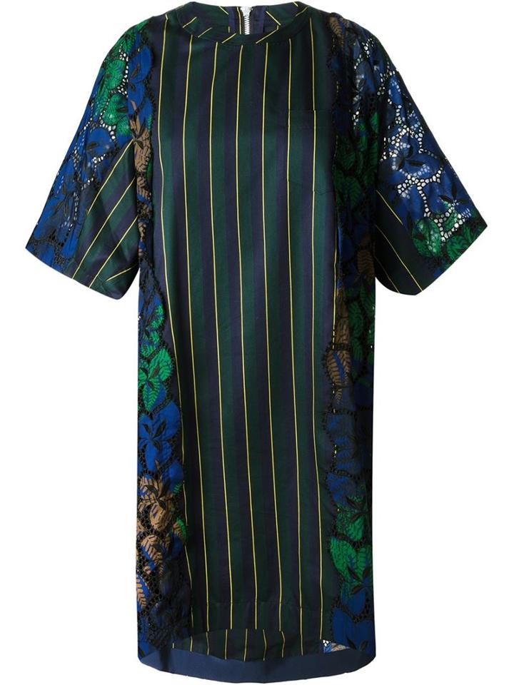 Sacai Striped And Floral Print Shift Dress