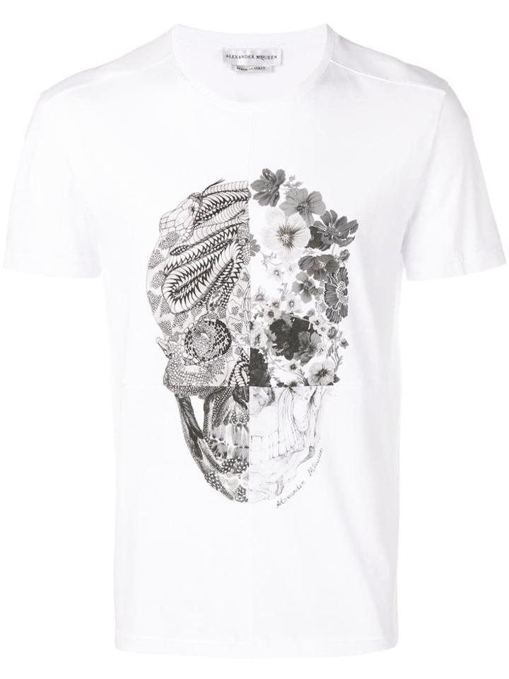 Alexander Mcqueen Floral Snake Skull Printed T-shirt - White