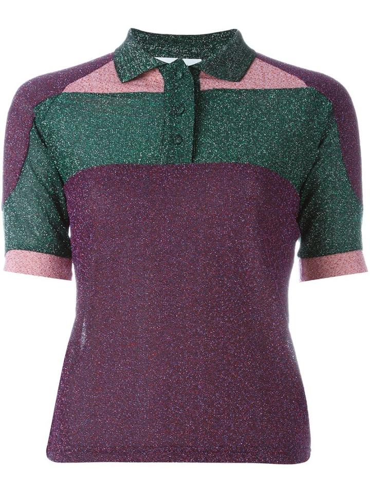 Carven Panelled Polo Shirt, Women's, Size: Small, Pink/purple, Polyester