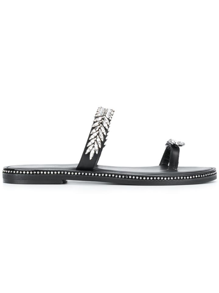 Ermanno Scervino Embellished Flat Sandals - Black