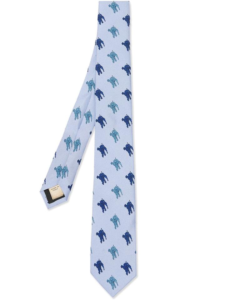 Burberry Slim Cut Equestrian Knight Print Silk Tie - Blue
