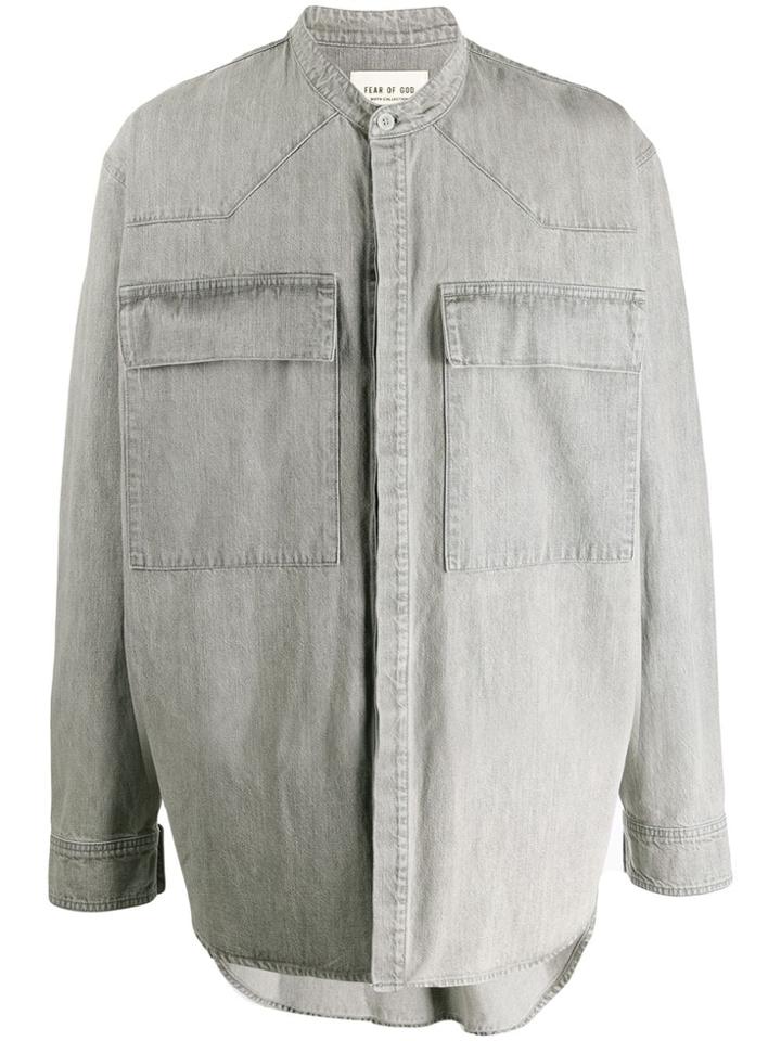 Fear Of God Band-collar Denim Shirt - Grey