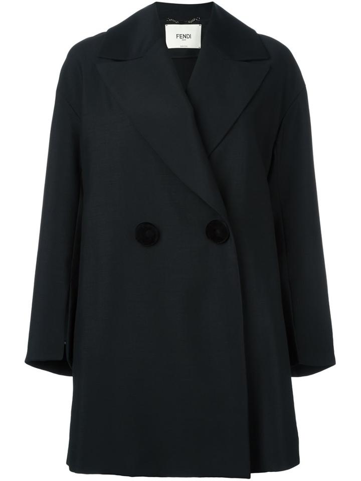 Fendi Double Breasted Coat, Women's, Size: 42, Black, Silk/mohair/wool