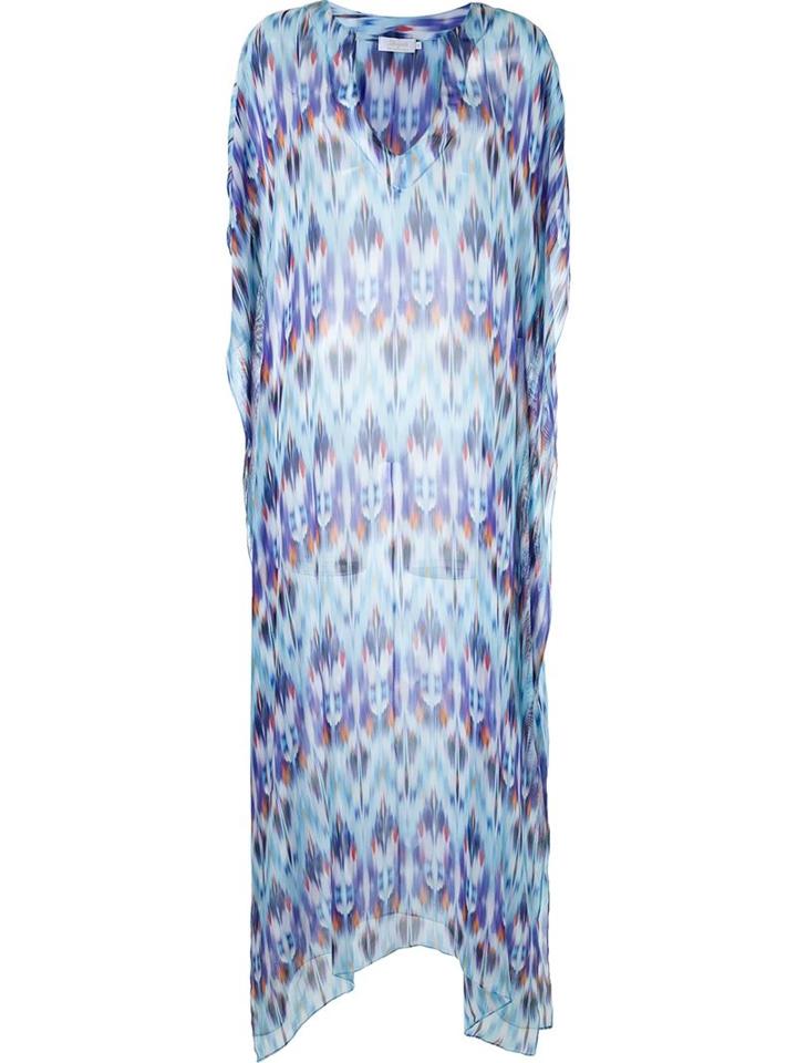 Brigitte V-neck Printed Beach Dress, Women's, Size: Medium, White, Silk