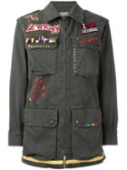 History Repeats Embroidered Military Jacket, Women's, Size: 40, Green, Cotton/spandex/elastane