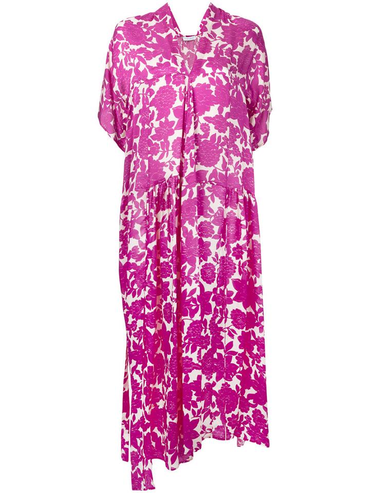 Floral-print Asymmetric Dress - Women - Silk - 38, Pink/purple, Silk, Christian Wijnants