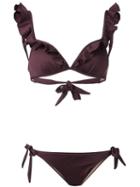 Emmanuella Frill Trim Bikini, Women's, Size: Medium, Brown, Polyamide/spandex/elastane
