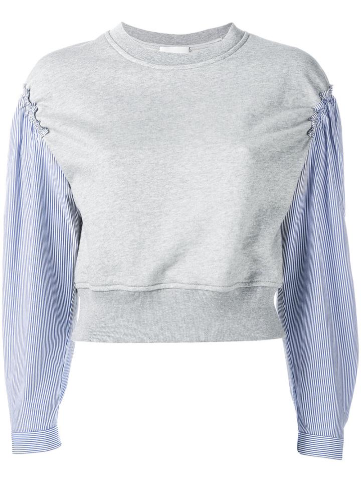 3.1 Phillip Lim Pinstripe Sleeve Sweatshirt, Women's, Size: Medium, Grey, Cotton