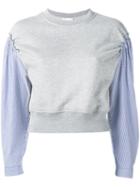 3.1 Phillip Lim Pinstripe Sleeve Sweatshirt, Women's, Size: Medium, Grey, Cotton