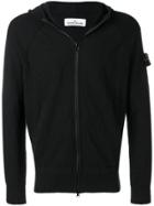 Stone Island Logo Patch Zipped Hoodie - Black