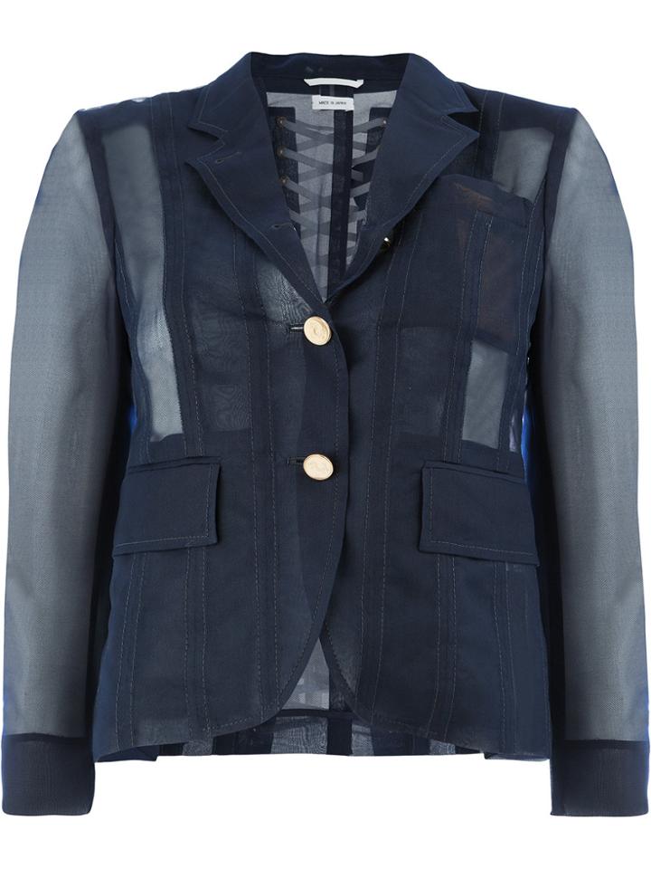 Thom Browne Back Lace-up Sheer Blazer - Blue