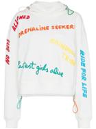 Mira Mikati Rainbow Embroidered Slogan Cotton Hoodie - White
