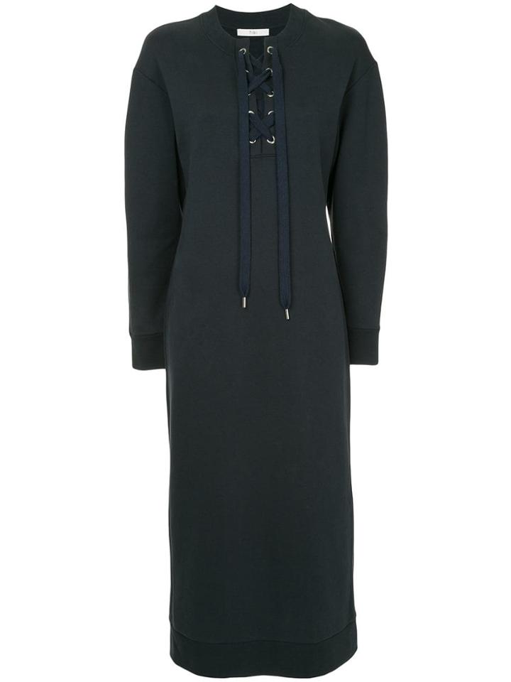 Tibi Tie Neck Midi Dress - Black