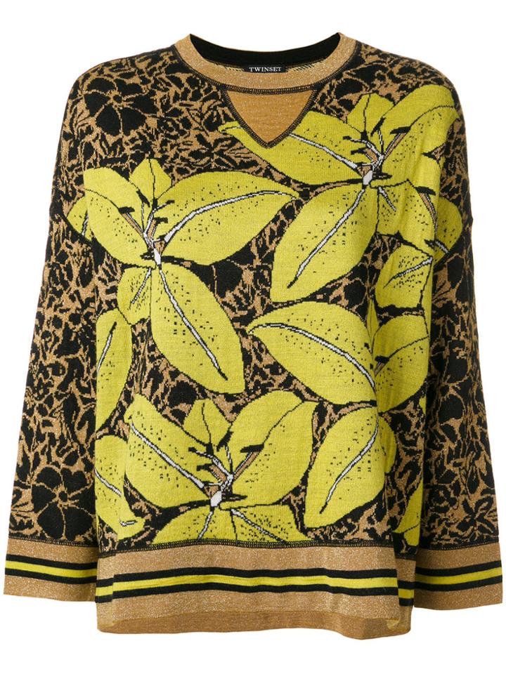 Twin-set Floral Metallic Jumper - Yellow & Orange