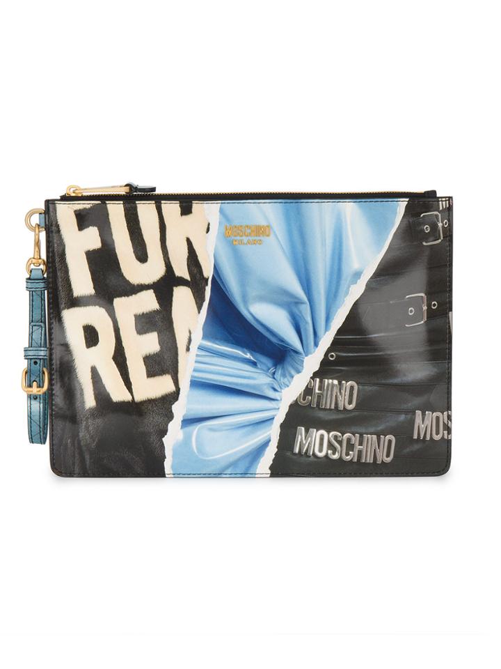 Moschino Fur Real Leather Print Clutch - Multicolour