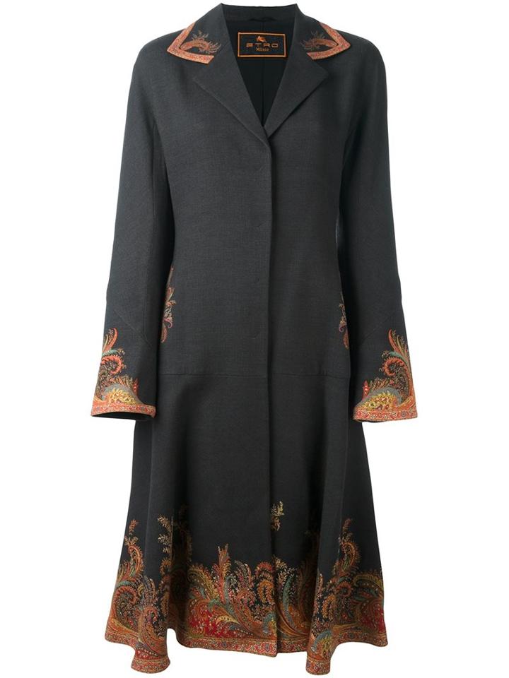 Etro Paisley Print Trim Fitted Coat