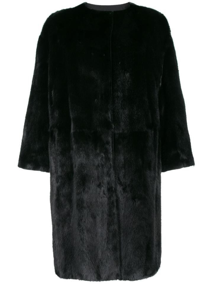 Yves Salomon Collarless Fur Coat - Black