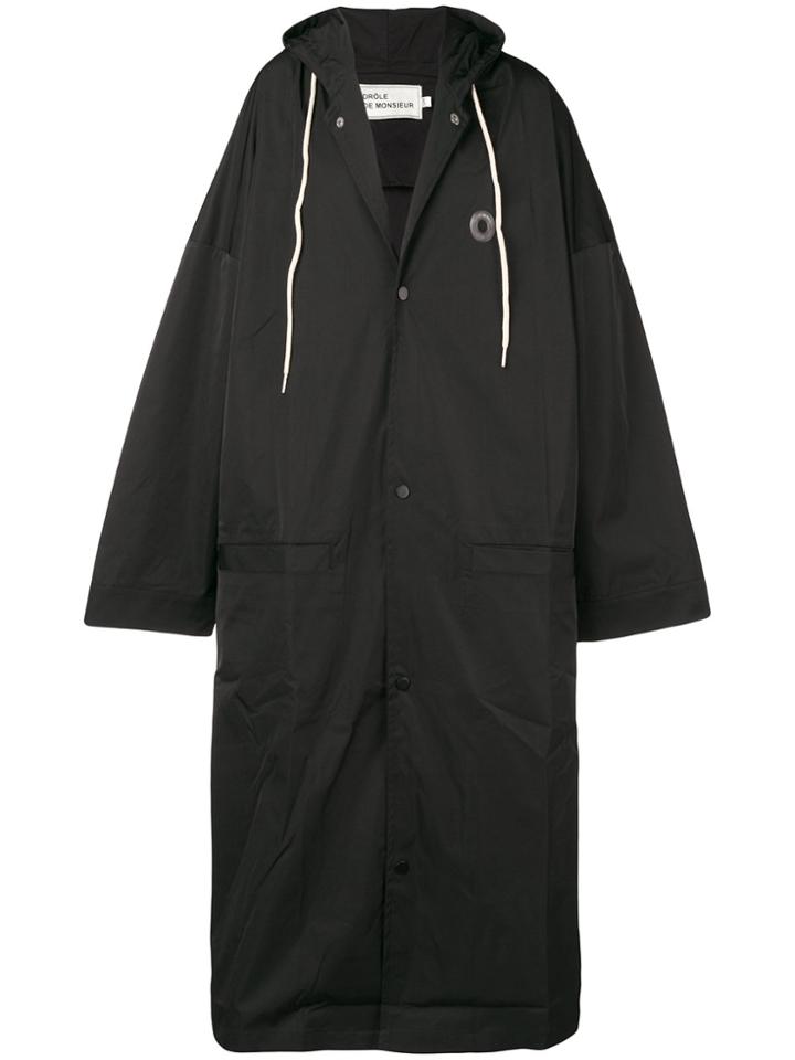 Drôle De Monsieur Long Slogan Back Coat - Black