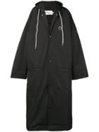 Drôle De Monsieur Long Slogan Back Coat - Black