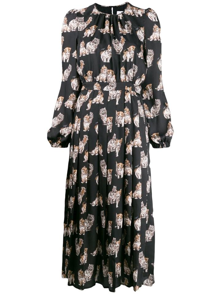 Msgm Kitten Print Long Dress - Black