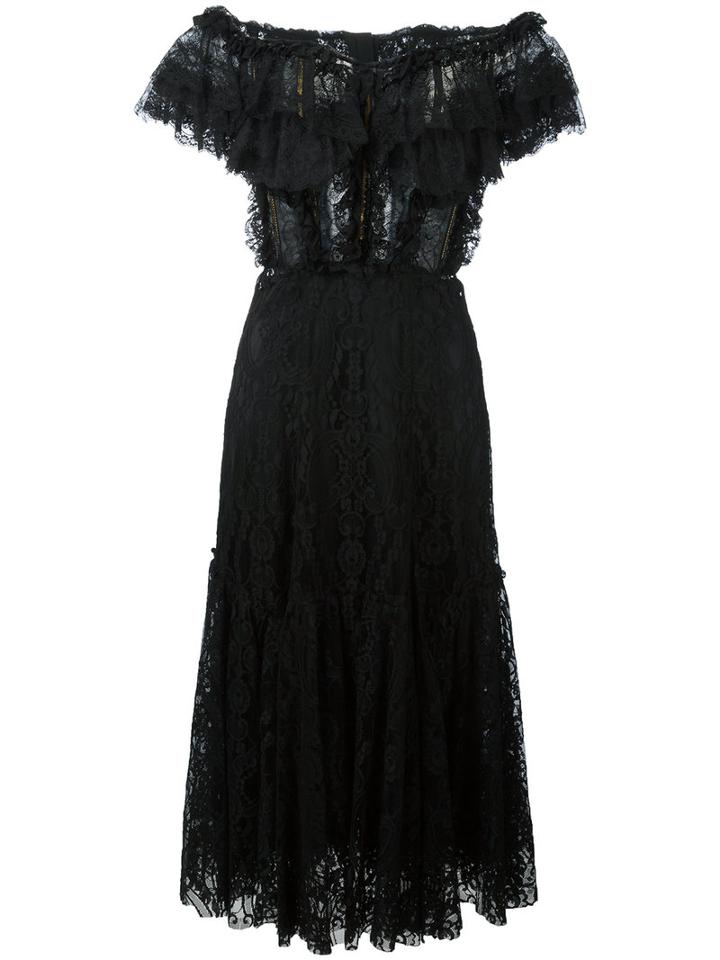 Dolce & Gabbana Off-the-shoulder Lace Dress, Women's, Size: 40, Black, Polyamide/cotton/spandex/elastane