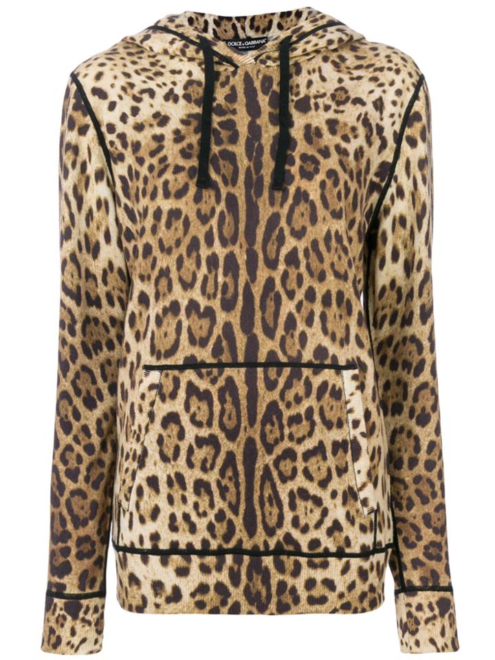 Dolce & Gabbana Leopard Print Cashmere Hoodie - Brown