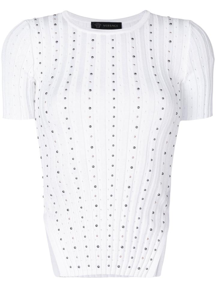 Versace Shortsleeved Studded Jumper - White