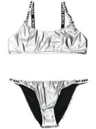 Mc2 Saint Barth Kids Teen Metallic Logo Strap Bikini - Silver