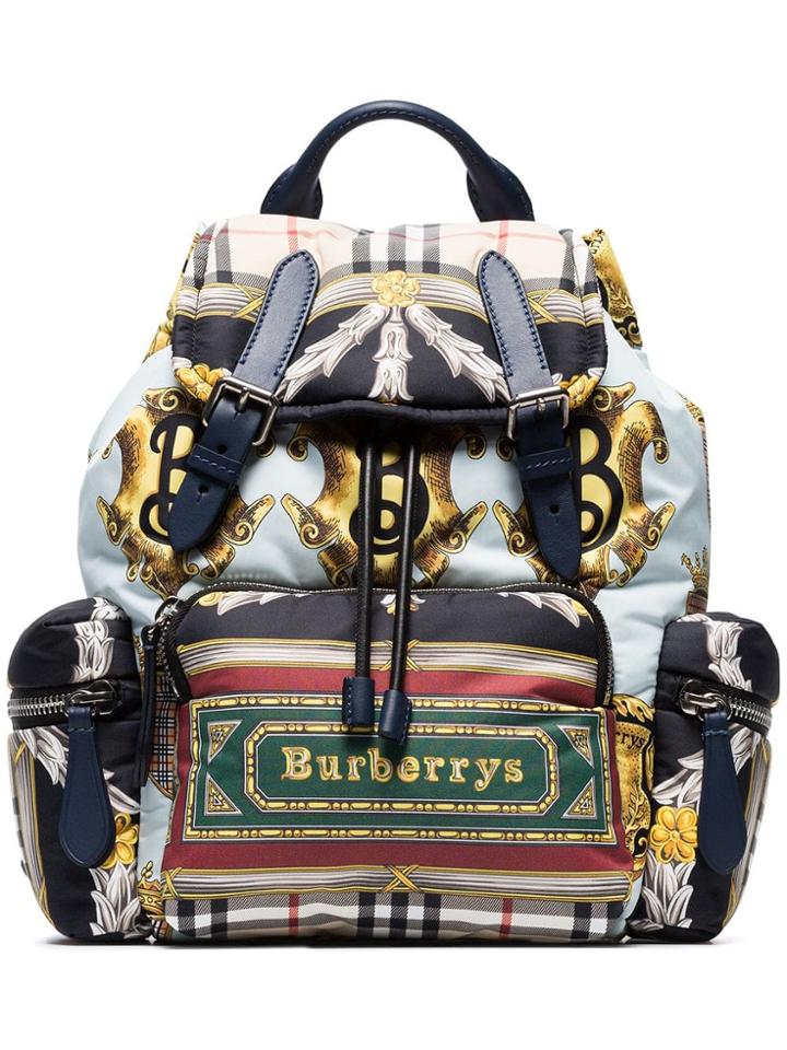 Burberry Multicoloured Medium Logo Print Cotton Backpack - Blue