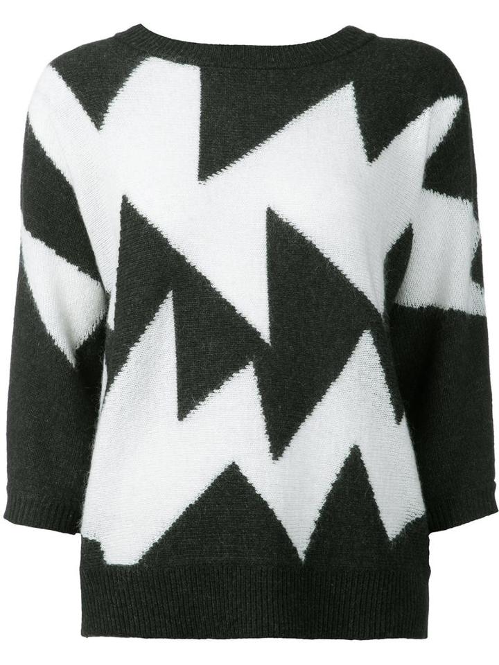 Leo & Sage Geometric Intarsia Jumper, Women's, Size: Medium, Black, Viscose/lambs Wool/angora/nylon