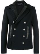 Balmain Leather Layered Double Breasted Coat - Black